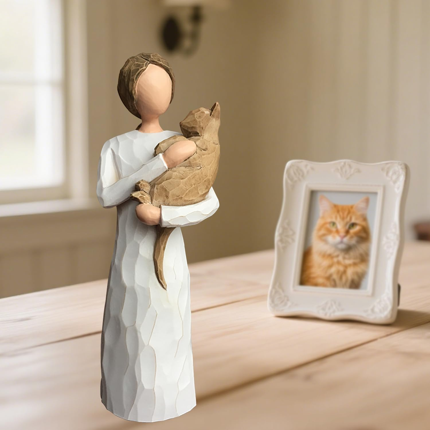 FRUMOASA Cat Memorial Gifts, Loss of Cat Sympathy Gifts for Cat Mom, Pet Cat Remembrance Gifts, Hand-Painted Cat Angel Figurine Statue for Cat Lovers in Memory of Passing Away Cat