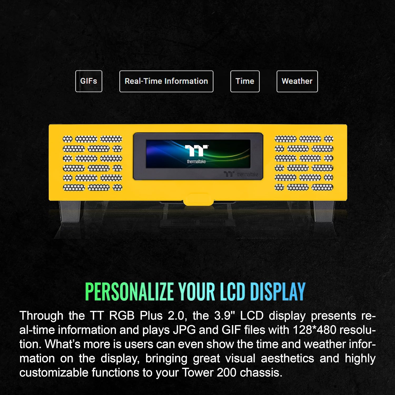 Thermaltake LCD Display Panel Kit for the Tower 200 Tempered Glass Mini Tower Case Bumblebee Edition, AC-067-OO4NAN-A1 image number 2