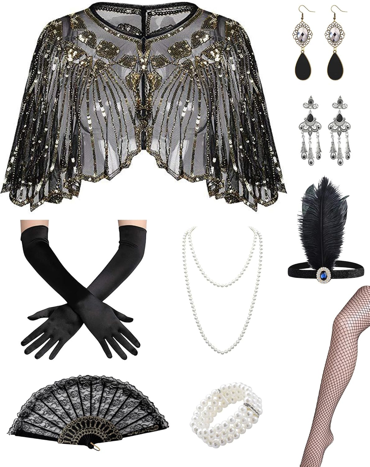 1920S Flapper Gatsby Accessories Costume Set Fashion Roaring 20'S Cosplay Theme Set with Headband Headpiece for Women Men