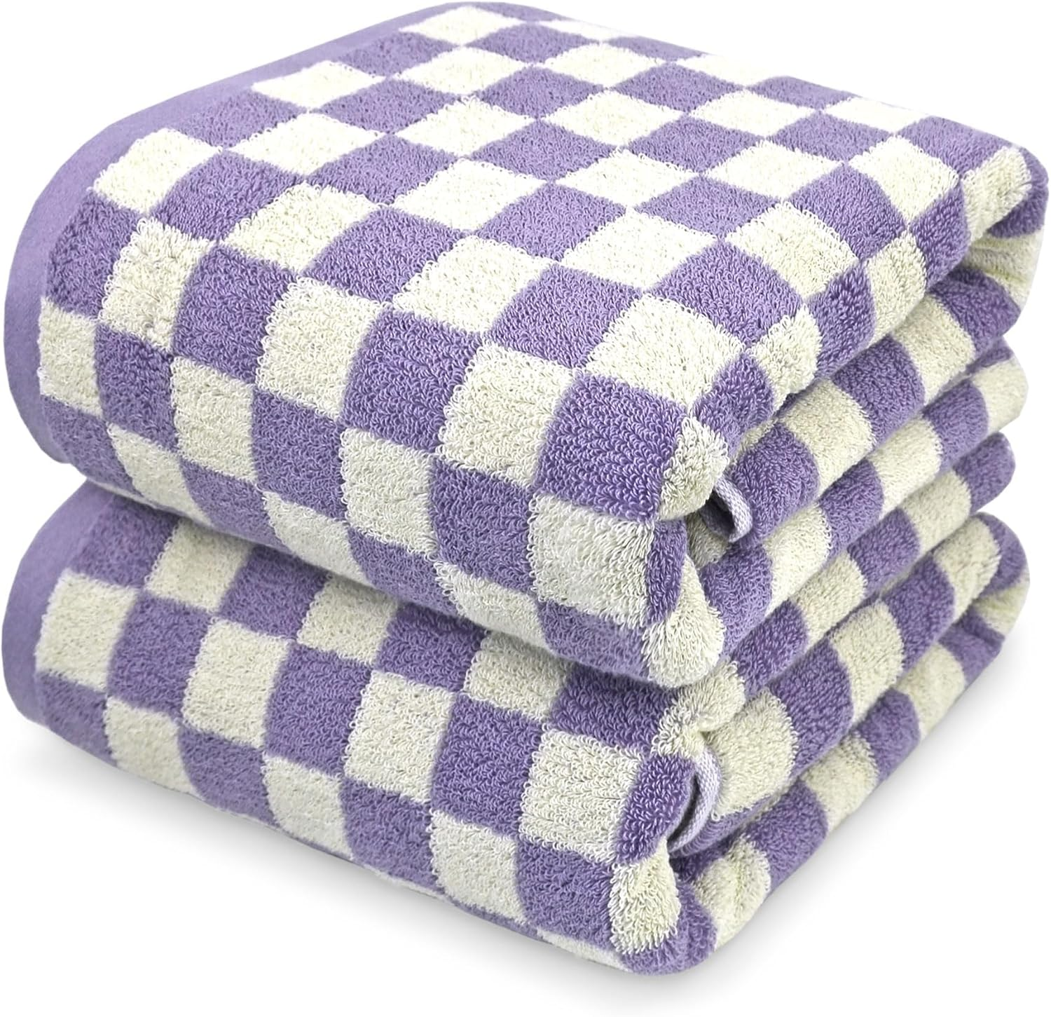 Jacquotha Shower Towels for Bathroom 27.5X55 Inches - Quick Dry Bath Towels Extra Large (2Pack), Cute Towels Checkered Bathroom Towels Set Lilac, 520GSM Absorbent Cotton Towels image number 6