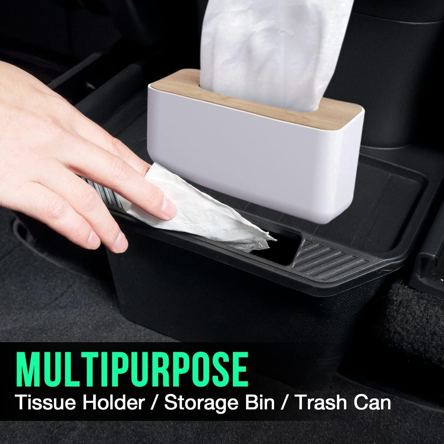 Compatible with Model Y Organizer Backseat Storage Box Trash Can, Rear Center Console Organizer Second Row Container, Interior Car Accessories for Model Y 2020-2023 (Black) image number 5