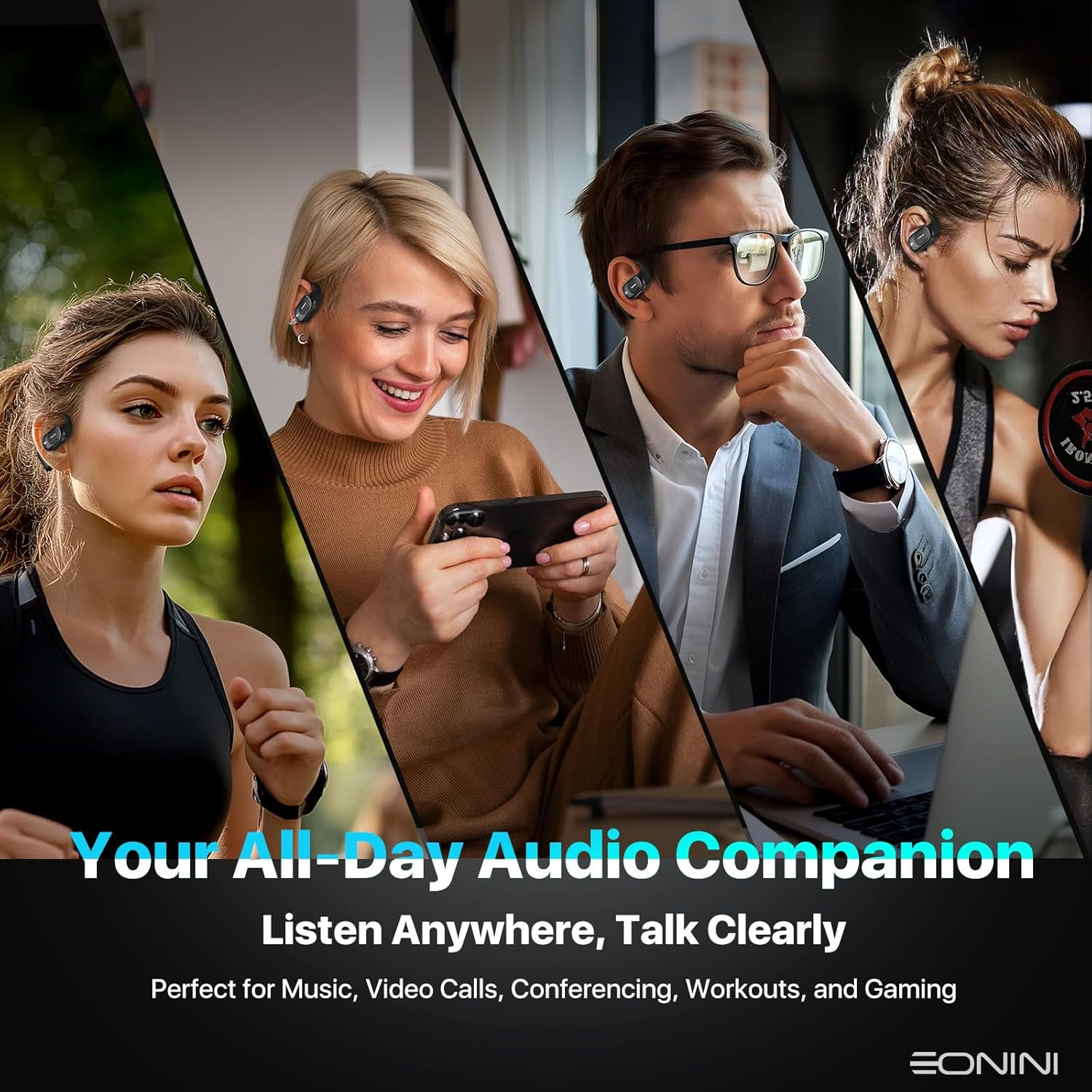 Open Ear Headphones Wireless, 40H Playtime IPX5 Waterproof Bluetooth Earbuds &ndash; Secure Fit for Glasses Wearers, Deep Bass Sport Headphones for Running/Gym, Power Display image number 6