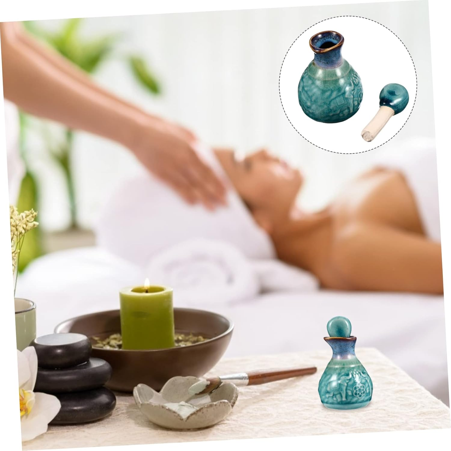 Aromatherapy Oils Essential Oil Bottle Stopper Decorative Ceramic Empty Perfume Bottle Storage - Green image number 7