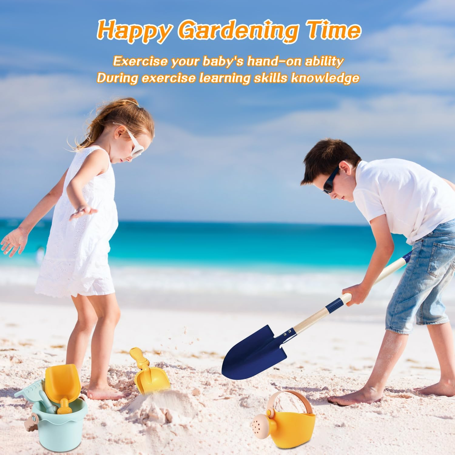 Mostop Kids Gardening Tools Set, Gardening Set for Kids, Outdoor Backyard Farm Digging Toys with Wheelbarrow, Metal Shovel, Rake, Leaf Rake, outside Garden Wagon Toys Birthday Gifts for Boys Girls 4-8 image number 2