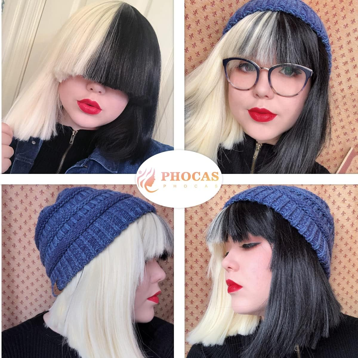 Phocas Hair Half Blonde and Black 2 Tone Hair Short Straight Cosplay Wig for Women image number 4