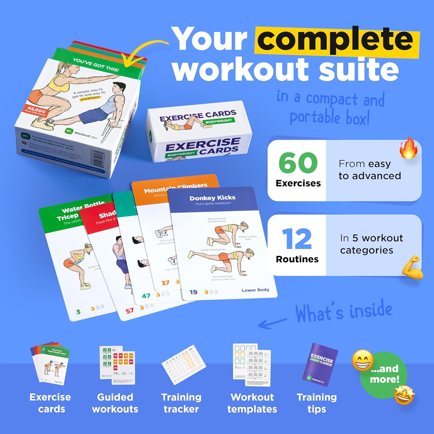 Workoutlabs Exercise Cards: Bodyweight &ndash; Premium Home Workout Cards Deck for Women and Men with 60 Exercises and 12 No Equipment Routines &middot; Premium Plastic Fitness Cards image number 2
