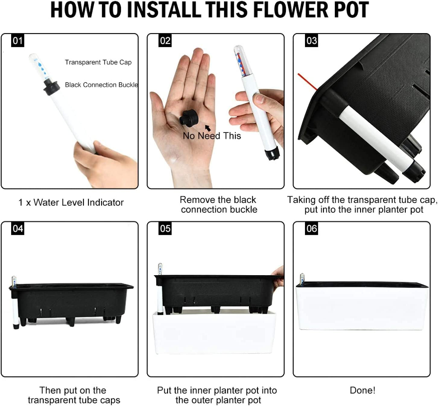 40 Cm Rectangle Self Watering Planter with Water Level Indicator, Window Gardening Box,Decorative Self Watering Pots for All House Plants Flowers Herbs, Modern image number 6