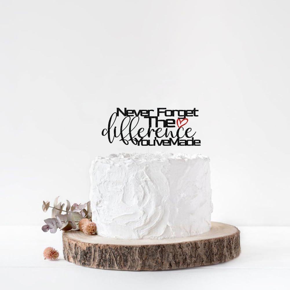 Never Forget the Difference You'Ve Made, Farewell Cake Decor for Coworkers Boss Friends Classmates, Retirement Graduation Party Decorations Black Red Glitter image number 1