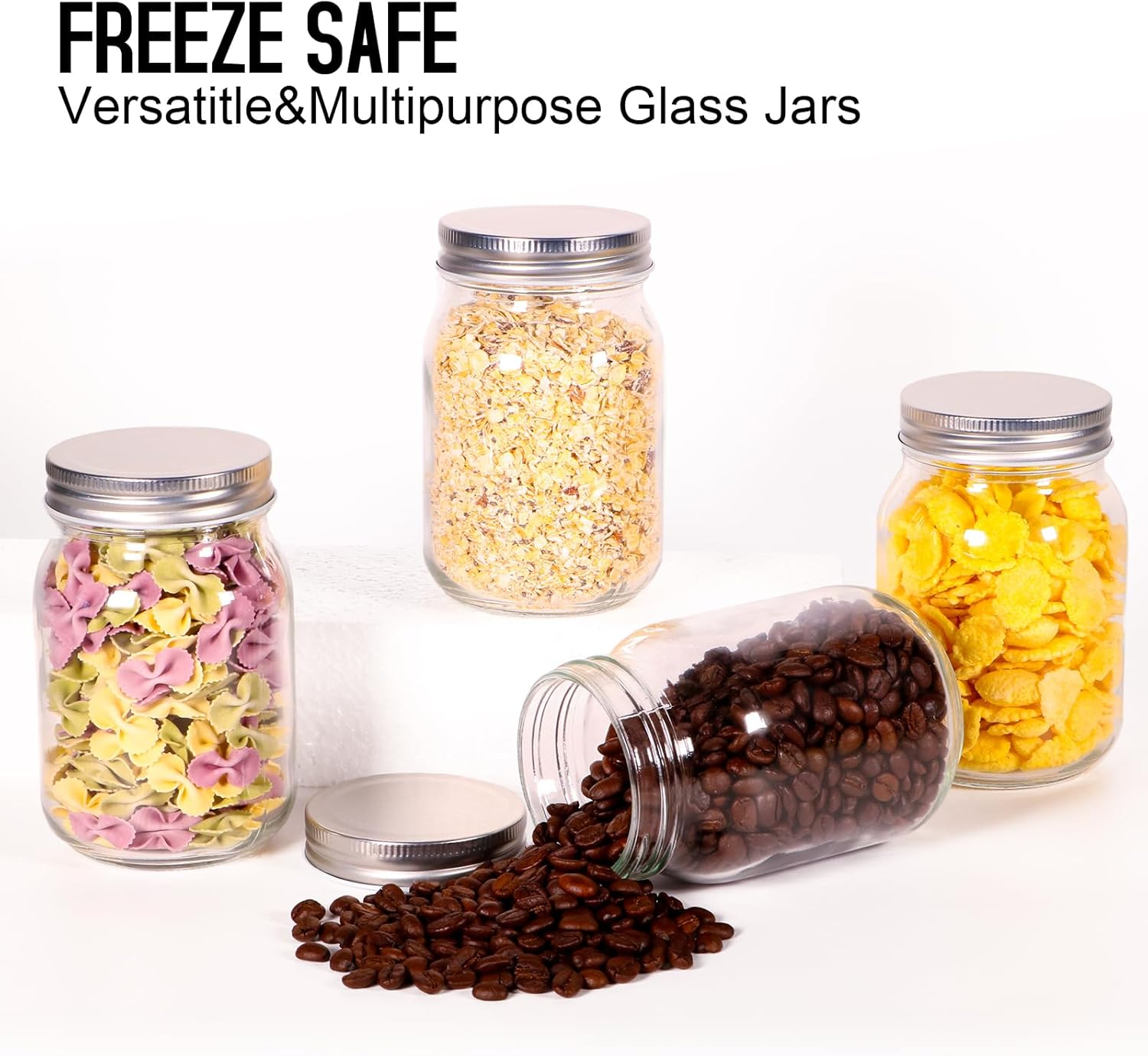 BEWAVE Glass Mason Jars, 16Oz Clear Glass Jars with Lids for Sealing, Regular Mouth Canning Jars for Food Storage, Snacks, Candies, DIY Projects, 4 Pcs image number 1