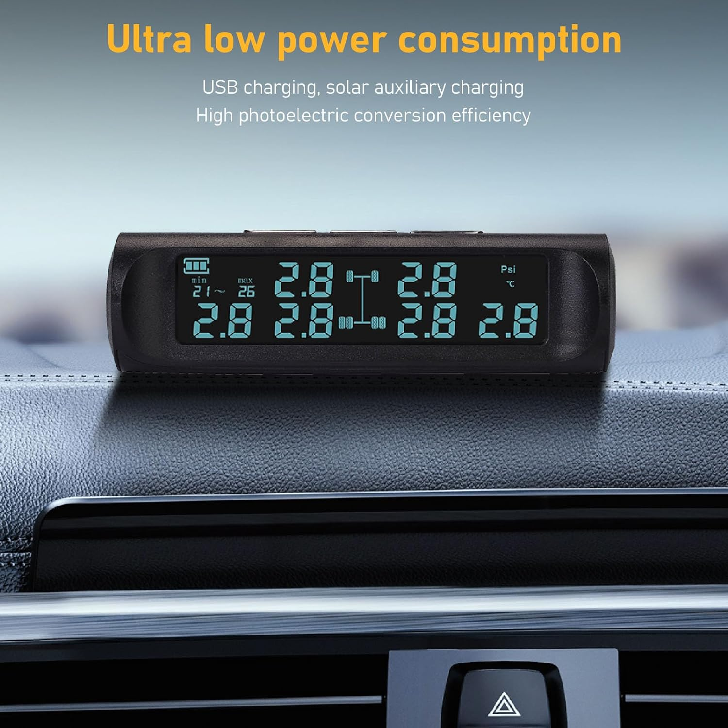 Solar Power Tire Pressure Monitoring System, 6 Wheels TPMS Pressure Sensor Monitor with LCD Display, 0-116Psi, Real Time Tyre Pressure Detector for RV Truck Suvs image number 3