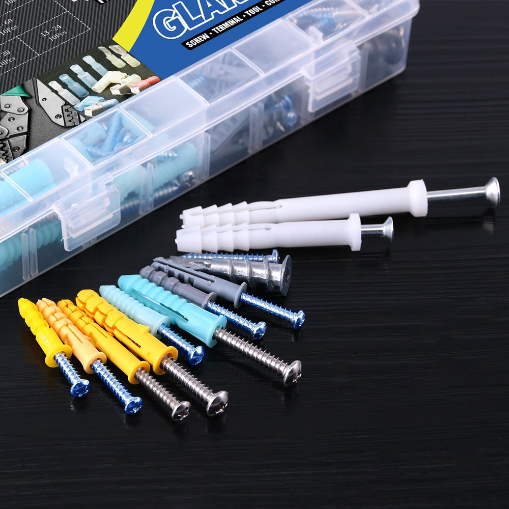 Glarks 220-Pieces Plastic Self Drilling Drywall Ribbed Anchors Hollow-Wall Anchor with Screws Assortment Kit for Drywall, Hollow-Wall Hanging Wall Shelf or Blinds image number 5