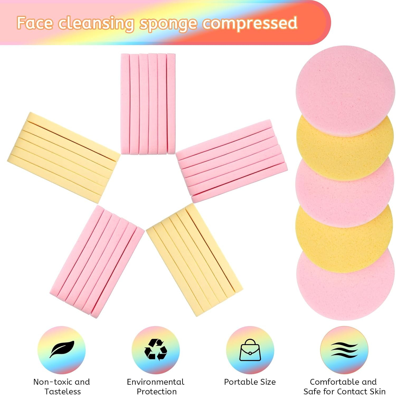 120 Pcs Facial Sponge Compressed, Luxiv Face Cleansing Sponge Estheticians Compressed Makeup Facial Sponge round Wash Face Sponges for Women Compress Exfoliating Removal Sponge (Pink+Yellow) image number 2
