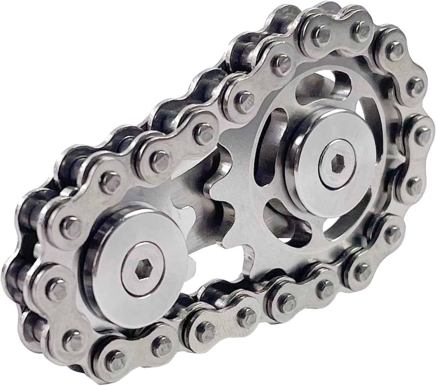 Bike Chain Gear Fidget Spinner, Metal Sprocket Chain Fidget Toy, Stress Anxiety Relief Fidget Toy, Stainless Steel Durable Mechanics W/Smooth Bearings EDC Novelty Toy (Silver)