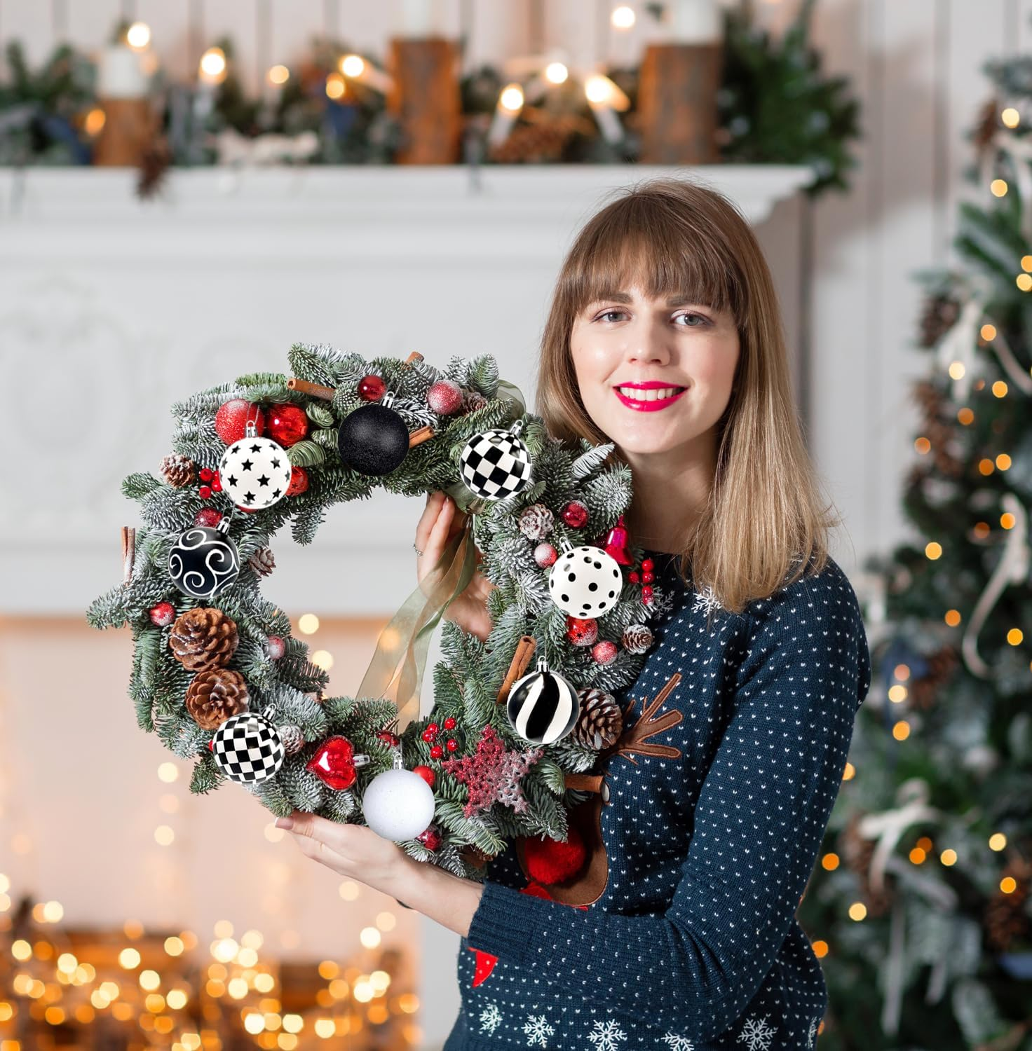 24 Pieces Black and White Winter Balls Dot Hanging Christmas Ball Christmas Polka Dot Ornaments Farmhouse Christmas Ball Ornaments Black and White Checkered Ball Ornament for Christmas Tree Decor image number 1