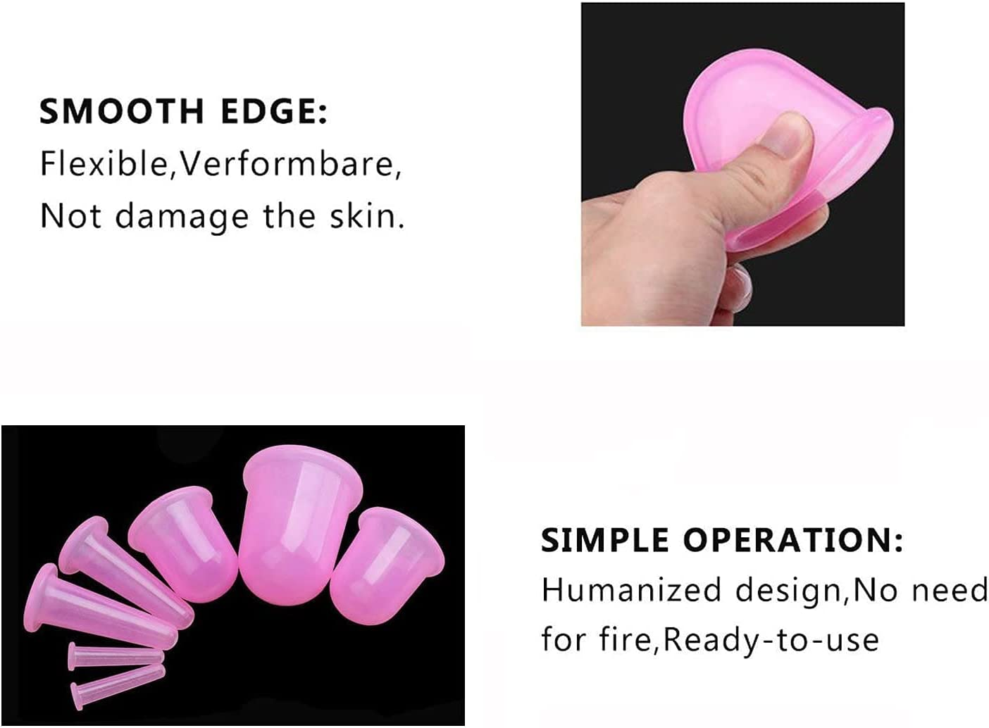 Cupping Therapy Sets 7Pcs Silicone anti Cellulite Cup Vacuum Suction Massage Cups Facial Cupping Sets Body and Face Massager for Adults Home Use (Pink) image number 5