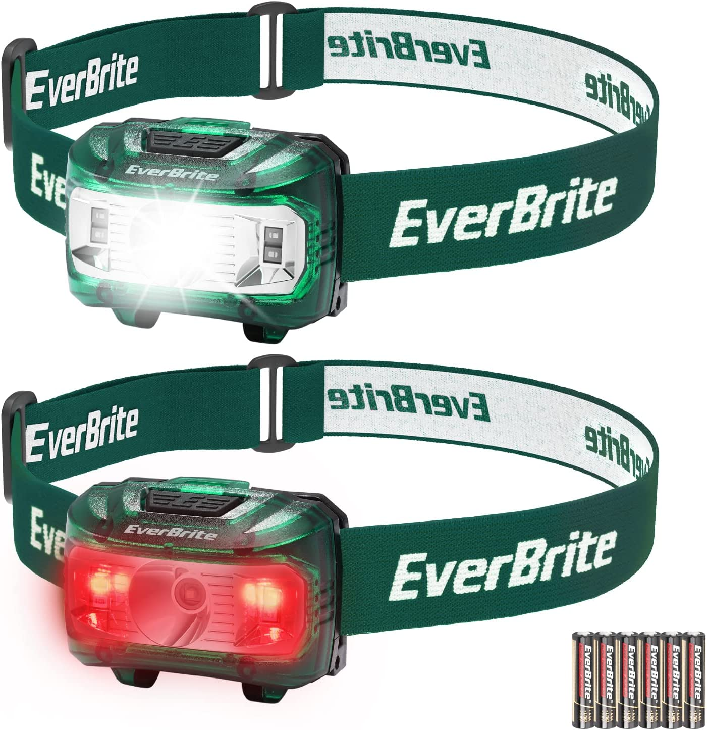 Everbrite Headlamp, 2 Pack Kids Headlamp with Red Light and Memory Function, Head Lamp for Adults and Kids with 5 Modes, Bright Headlamps for Camping, Running, Batteries Included, Green
