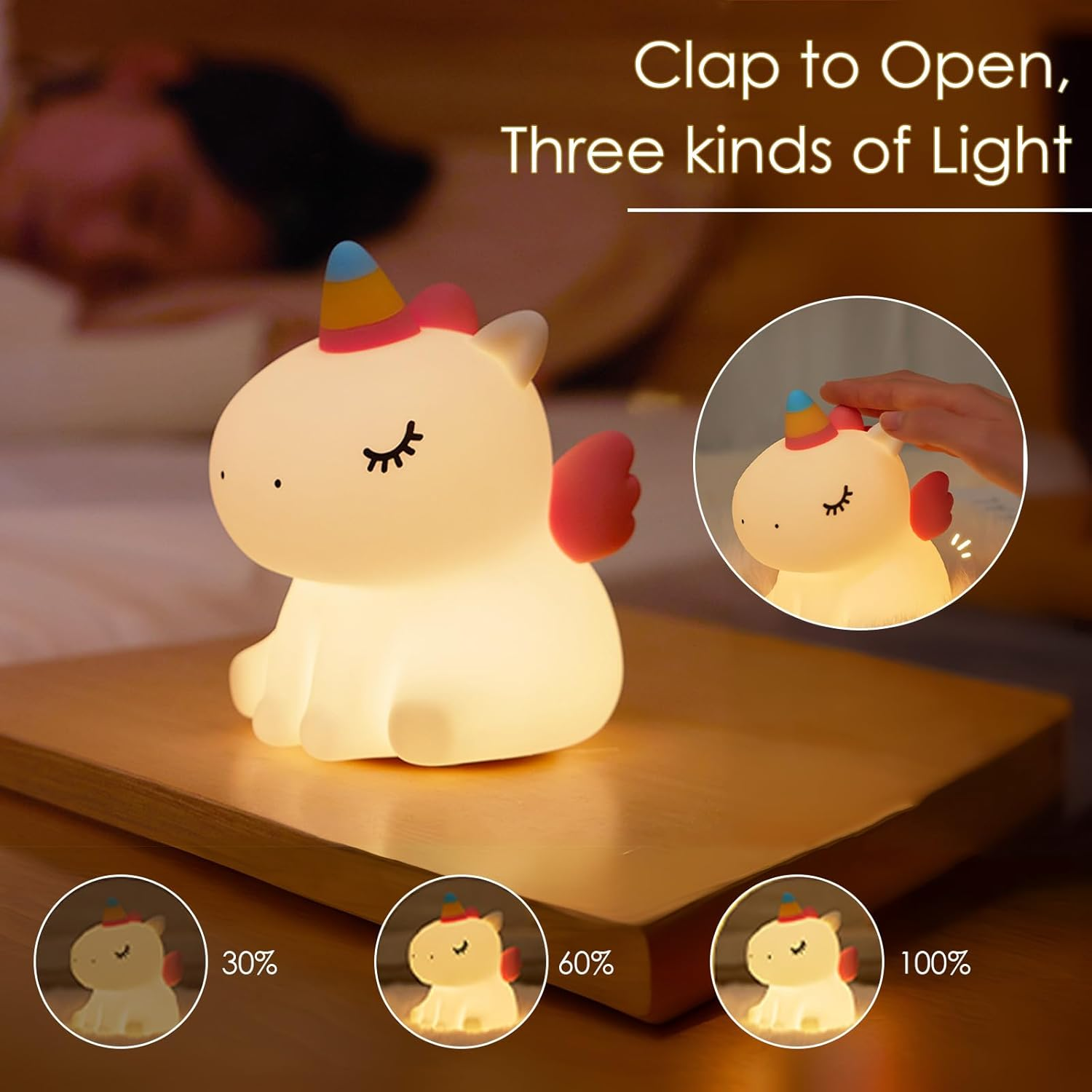 Kids Night Light for Bedroom,Cute Duck Decor Lights Touch Lamp,Gift Rechargeable Nightlight,Anime Night Lamps, Funny Gifts USB Portable Wireless Dimmable Ducks Feeding Bed Lamp (Unicorn) image number 4