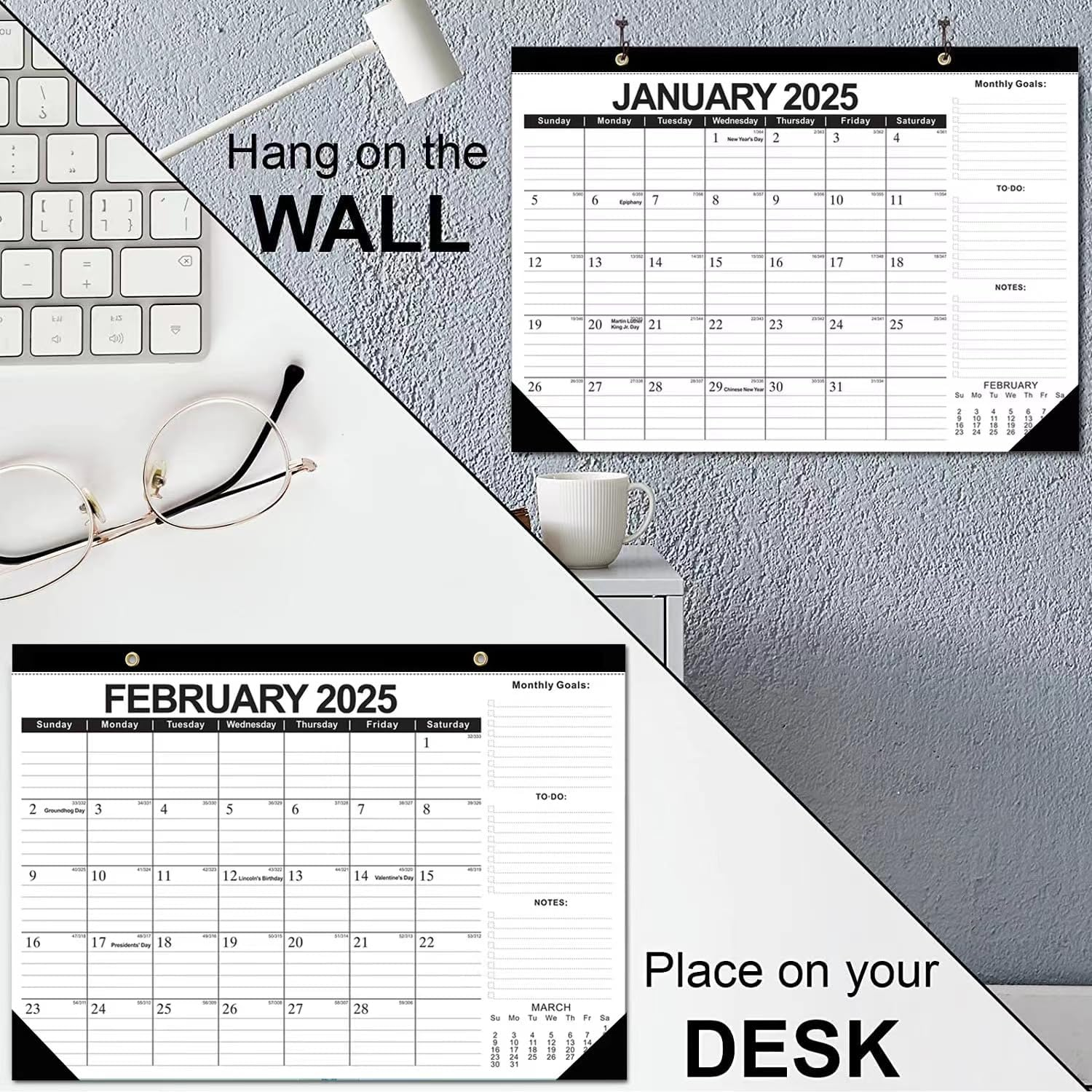 Desk Calendar,18-Month Desk/Wall Calendar, January 2025 to June 2026, 43 * 30CM, Thick Paper, Large Ruled Blocks,Perfect for To-Do List,Notes for Home School Office image number 3