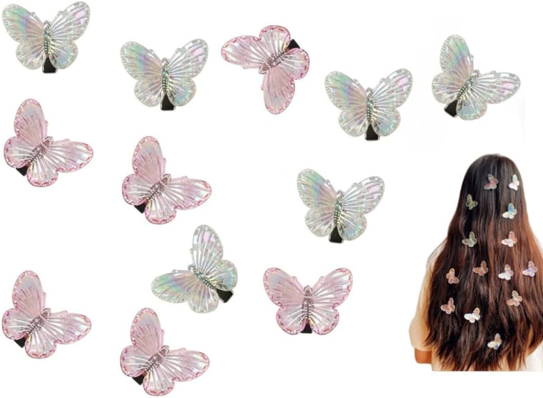 12 Pcs Butterfly Clips for Girls, Small Glitter Butterfly Hair Clips, Tiny Sparkle Hair Clip Plastic Colorful Hair Accessories for Women Girl, for Braids Rave Festival Party Decorations Bulk
