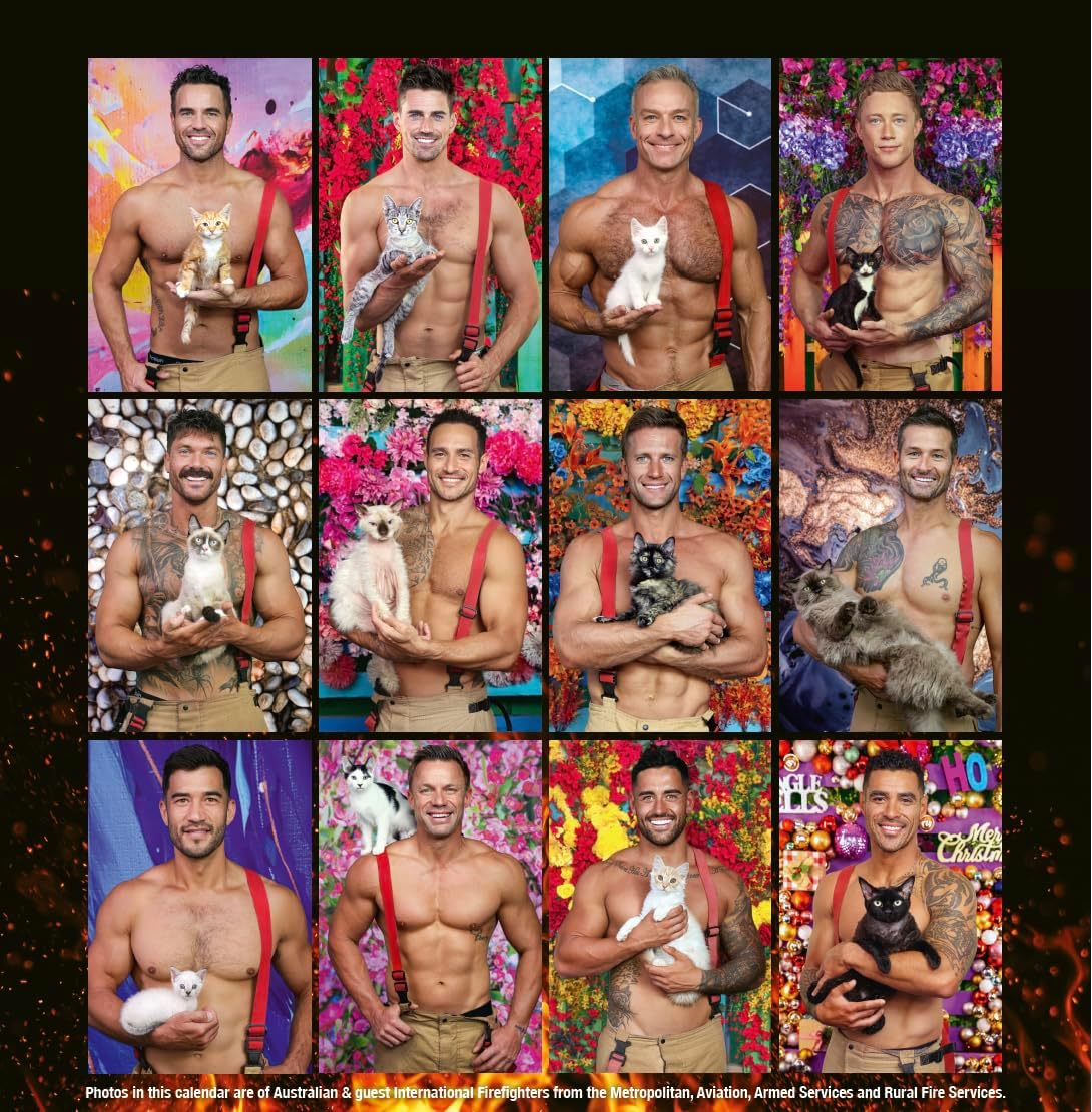 Australian Firefighters Calendar 2026 &ndash; Sexy Firefighters with Cats &ndash; Charity Support, Wall Calendar, Ideal Gift, Cat Lovers & Firefighter Fans image number 2