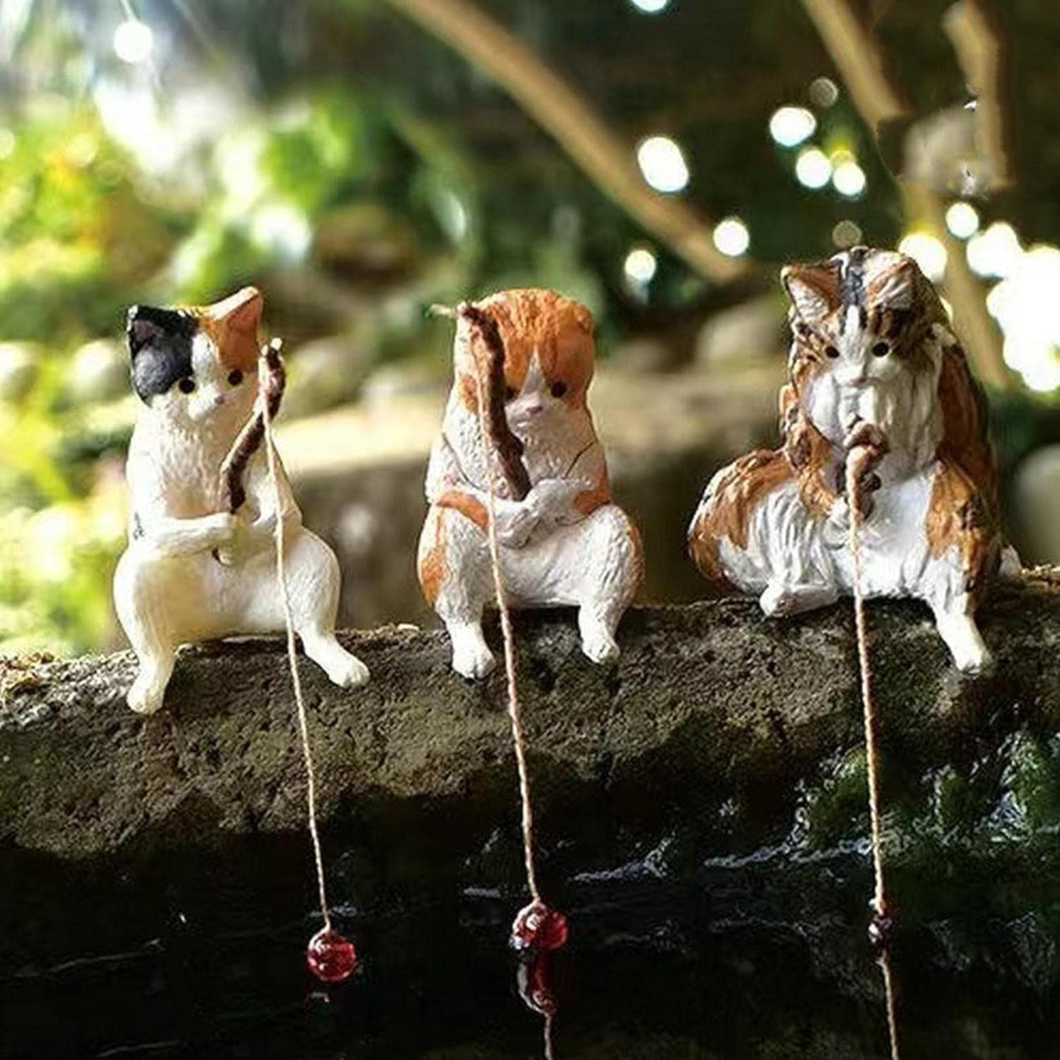 Cat Fishing Statue, Cat Sculpture Sitting Fishing, Cute Cat Figurine Fish Tank Decorations, Resin Ornament Decor for Garden image number 2