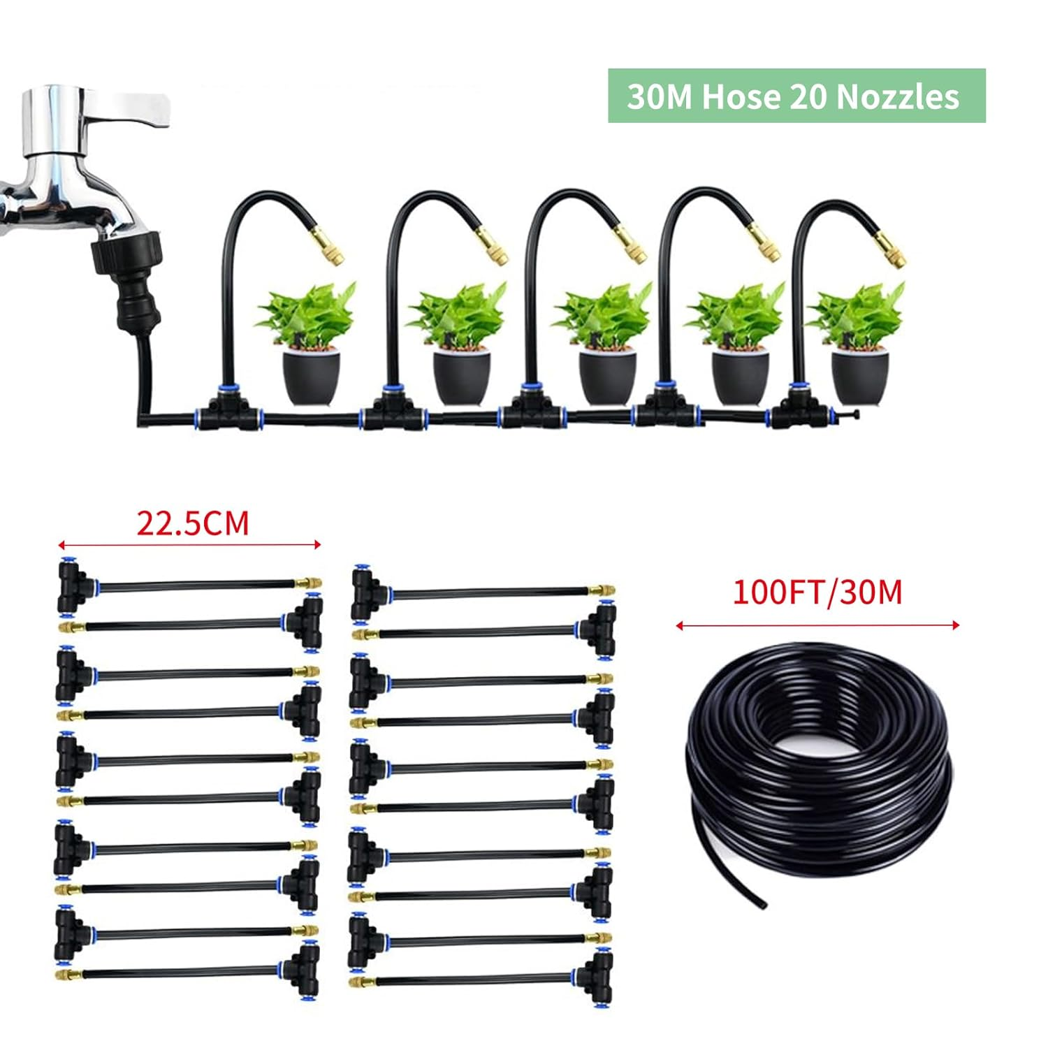 Garden Irrigation System,100Ft/30M Drip Irrigation Kit (Pipes Can Be Cut), Saving Water Automatic Irrigation System Set for Garden, Lawn, Greenhouse, Plants image number 6