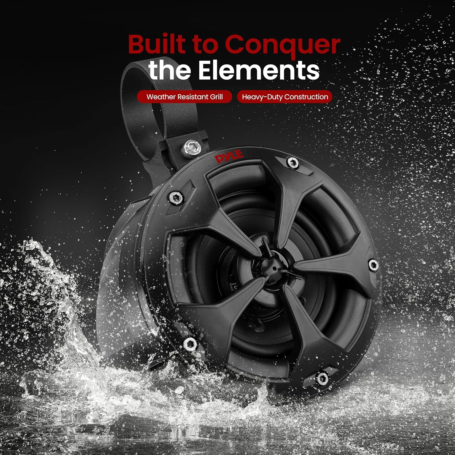 Pyle 2-Way Dual Waterproof Off-Road Speakers - 4 Inch 800 Watt Marine Grade Wakeboard Tower Speakers System, Full Range Outdoor Audio Stereo Speaker for ATV, UTV, Quad, Jeep, Boat - PLUTV41BK (Black) image number 1