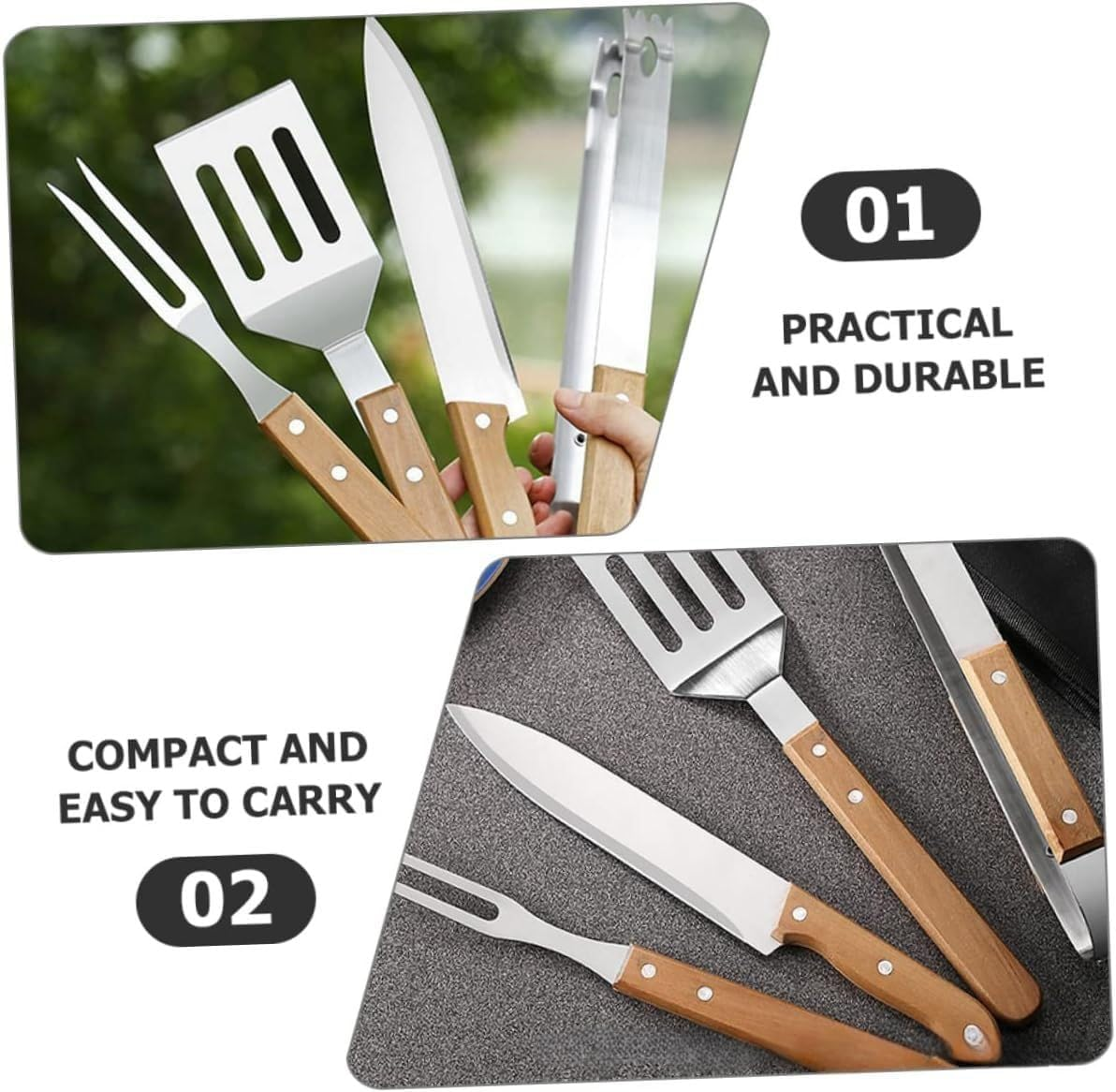 Multifunctional BBQ Grill Tool Set/Barbecue, 5 Pieces with Carry Bag, Stainless Steel Spatula Kit for Outdoor Grilling,Gift for Men Husband,For Camping, Picnic and Party,For Cooking and Kitchen