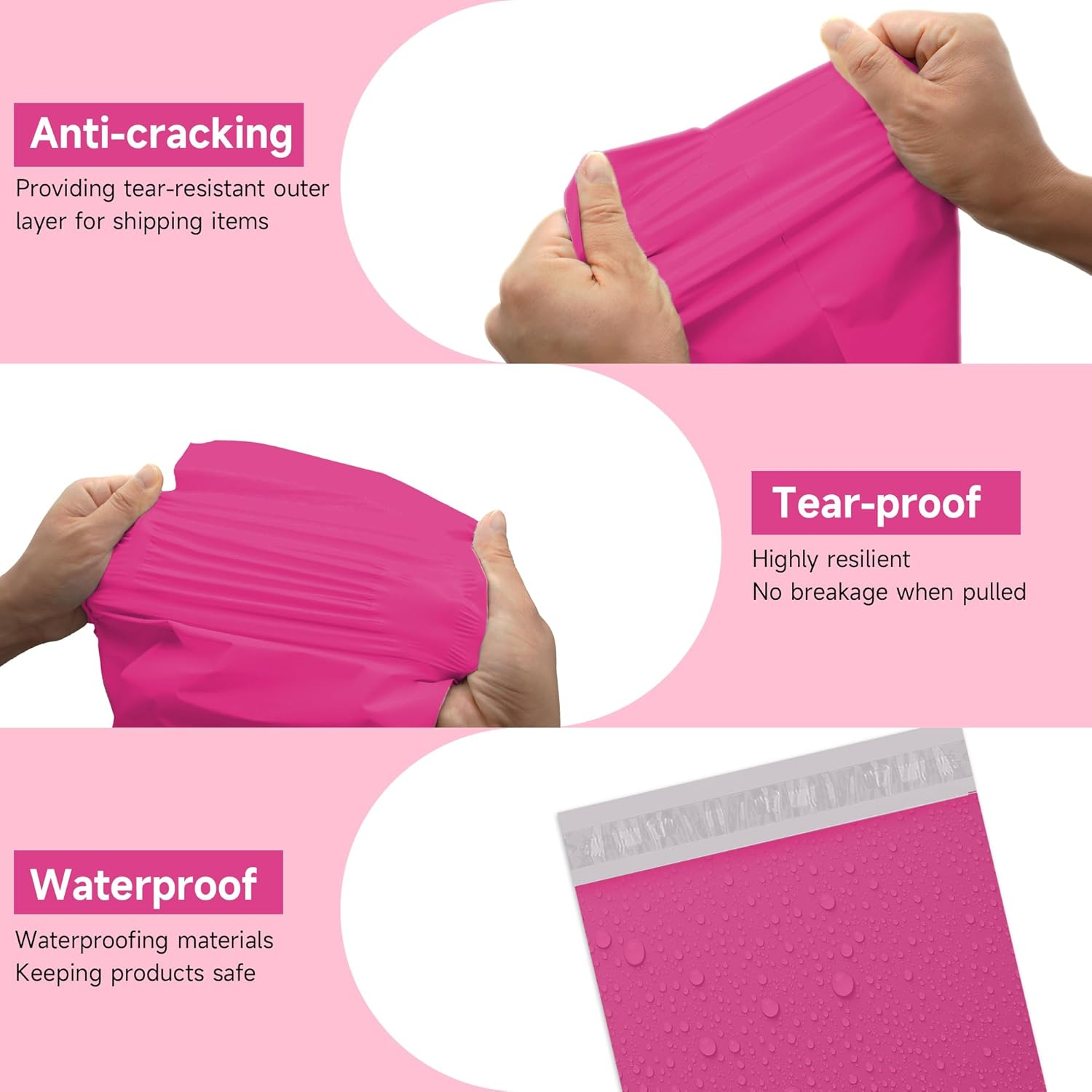 KKBESTPACK 100 Pcs 12X15.5 Poly Mailer Envelopes Shipping Bags Self Adhesive Waterproof Bags (Pink) (B125) image number 5