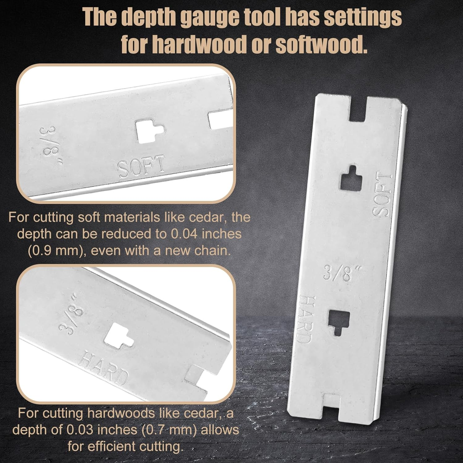 Chainsaw Raker Gauge, Stainless Steel 3/8In Chainsaw Raker Depth Gauge Compatible with Husqvarna 5056981-01N 73LP 73VL (H42) image number 2