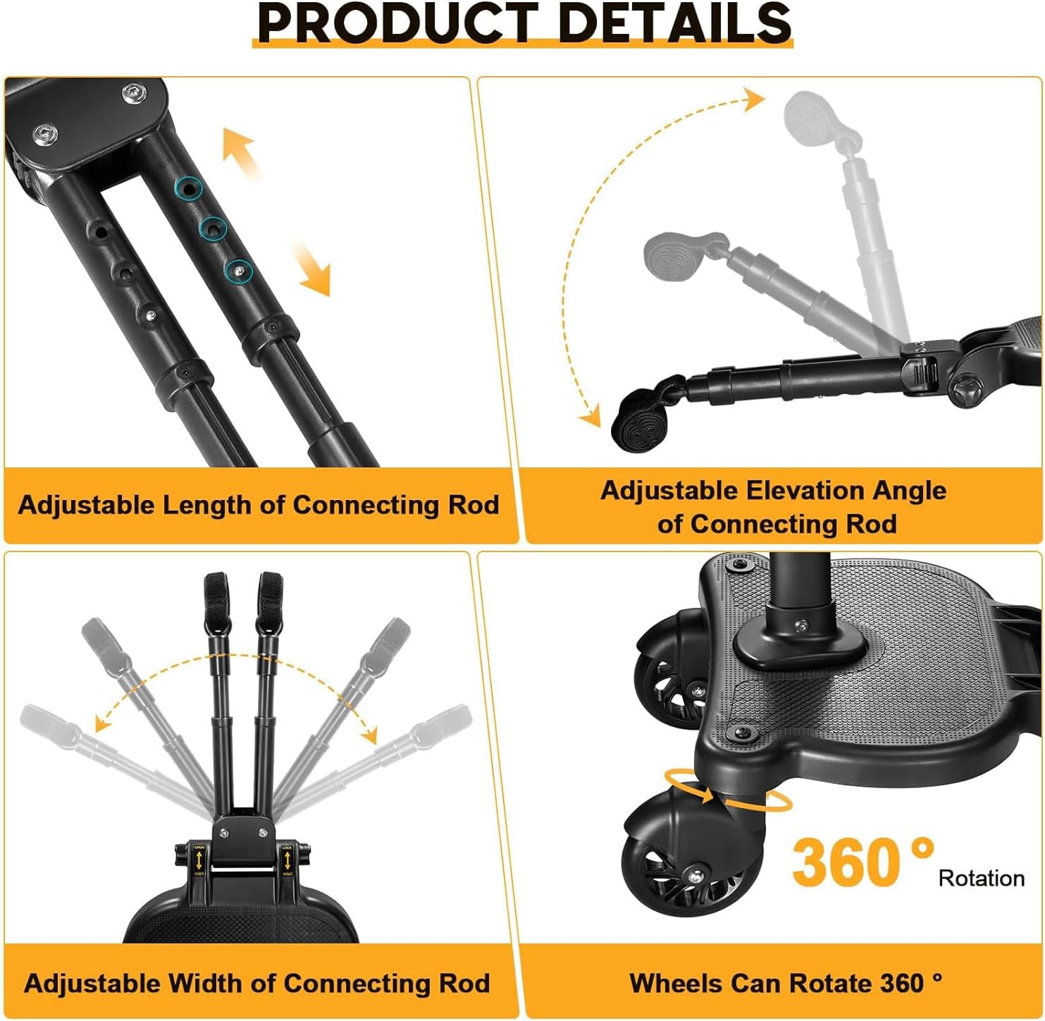 Universal Stroller Board with Replaceable Seat, 2 in 1 Sit and Stand Stroller Board, Stroller Standing Board, Stroller Attachment for Toddler to Ride, Holds Children up to 55Lb image number 5