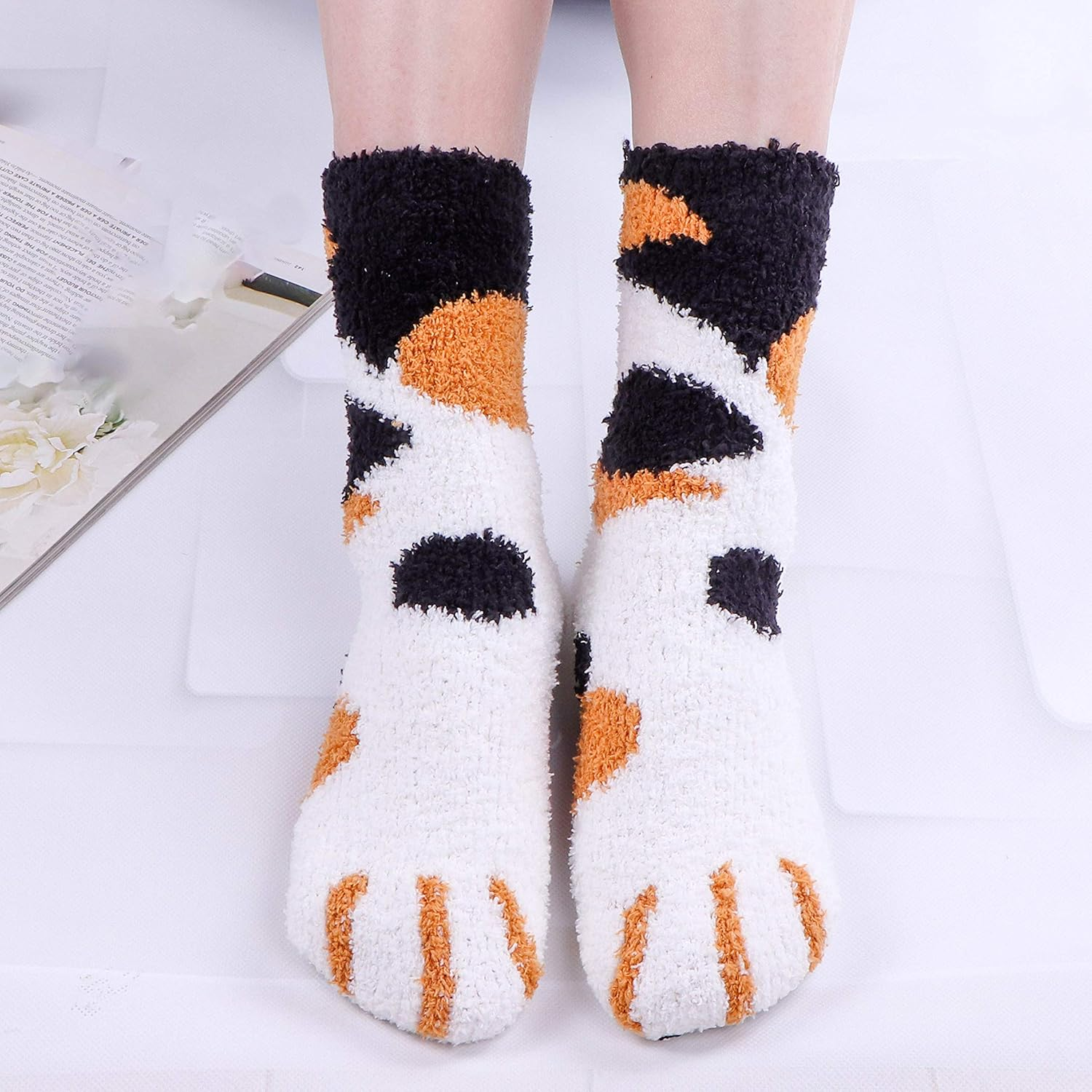 Plush Slipper Socks Women - Colorful Warm Crew Socks Cozy Soft 6 Pairs for Winter Indoor image number 6