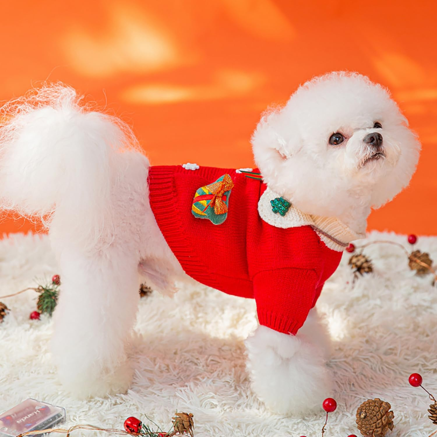 Christmas Dog Outfit Christmas Dog Cat Sweater with Elk Snowflake Puppy Clothes for Small Dog Girl XS Pomeranian Chihuahua Yorkie PUP Knitted Coat (S) image number 5