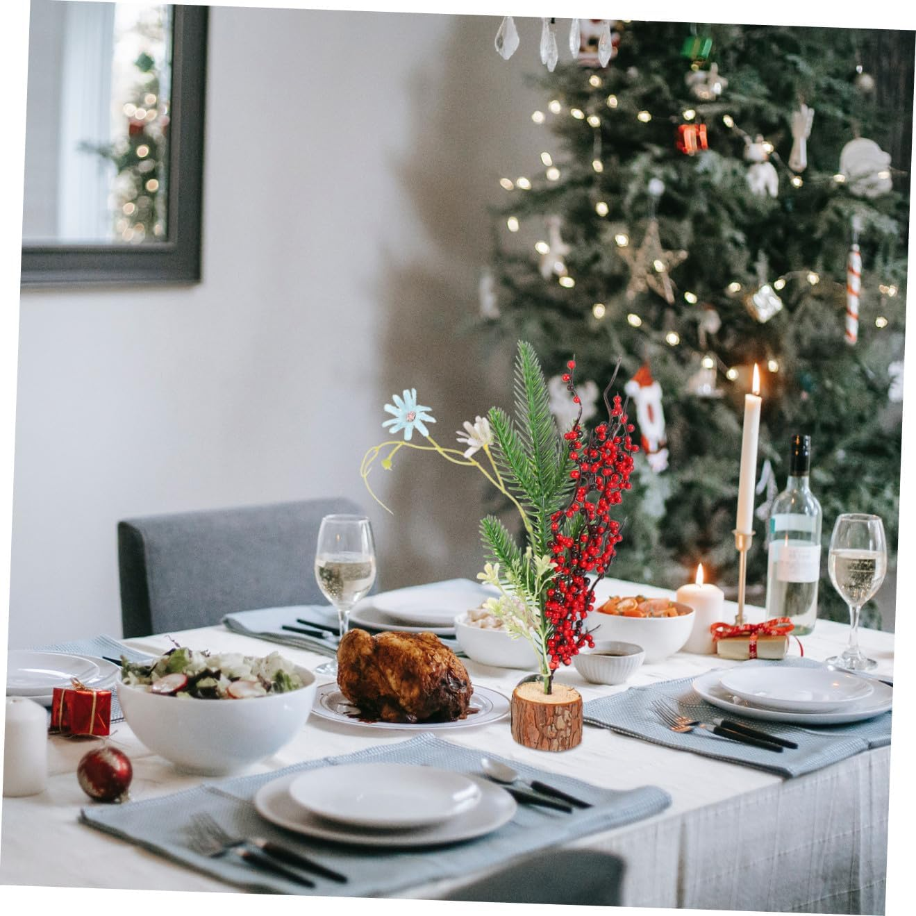 2Pcs Mini Christmas Tree Ornaments for Desktop Xmas Mini Artificial Tree Tinsel image number 2