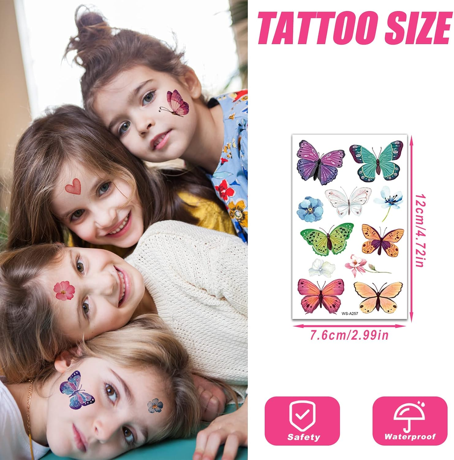 100Pcs Butterfly Temporary Tattoos for Kids Women Girls, Fake Colorful Butterflies Wings Flower Tattoo Stickers Art Waterproof for Face Body Arm Birthday Party Favors Makeup Supplies Gifts image number 5