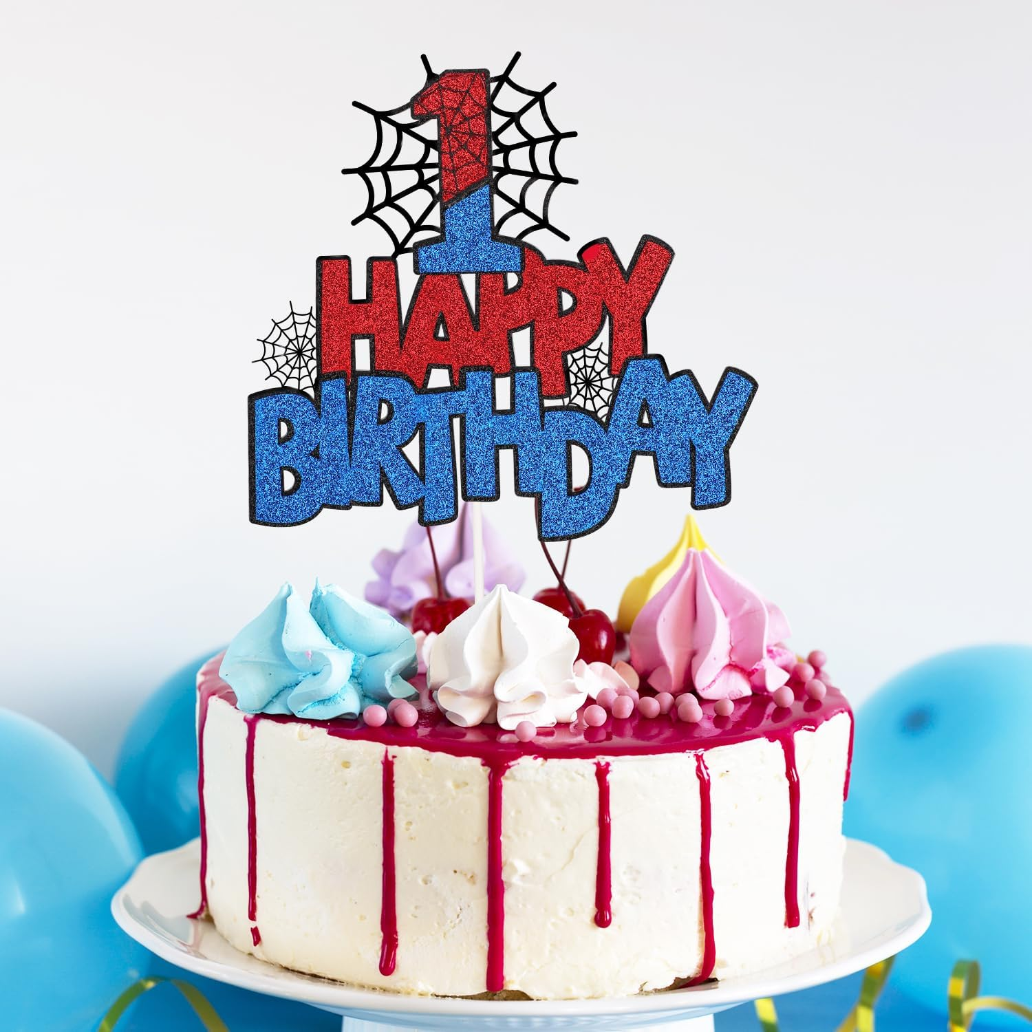 Spider Happy Birthday Cake Topper, Double-Sided Spider Cupcake Topper Number Birthday Cake Topper Spider Cake Decorations Birthday Cake Decorations for Boys Girls(Number 1) image number 4