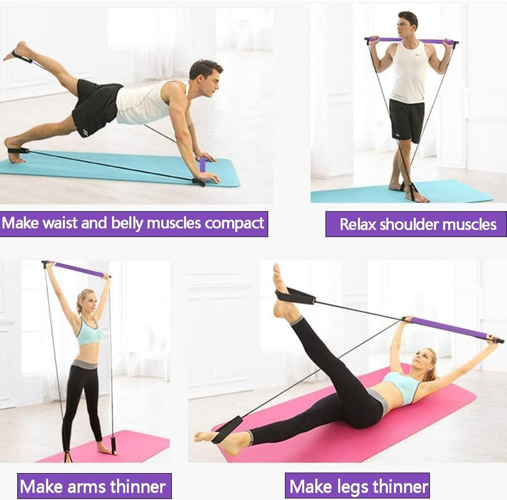 Portable Pilates Bar Kit with Resistance Bands &ndash; Full Body Toning Yoga Bar with Foot Loops, Multi-Function Home Gym Equipment for Strength Training, Stretching, Yoga & Fitness Workouts image number 6