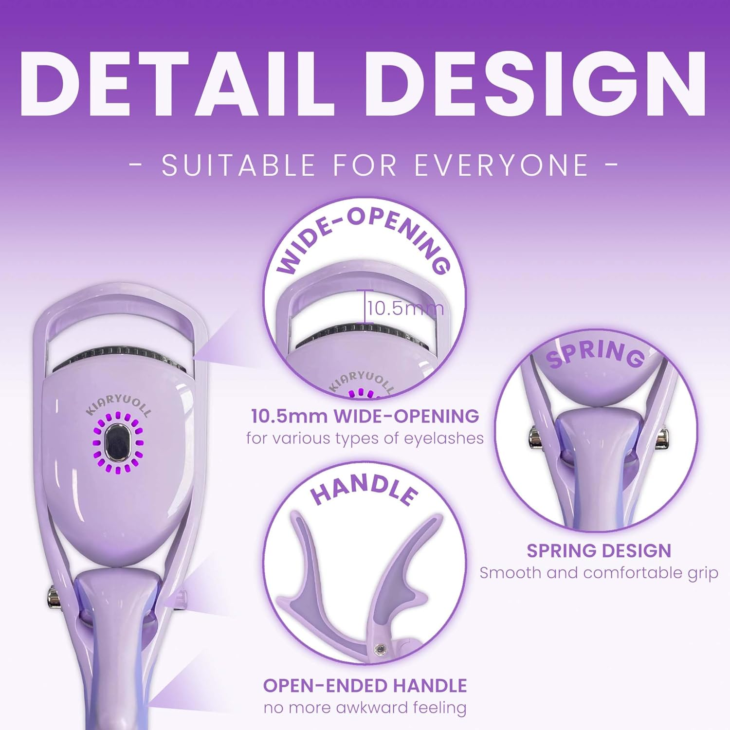 Electric Heated Eyelash Curler Kit Hot Lash Therapy Professional Eyelash Tools Battery Powered Lash Lifter Rechargeable Clamp for Various Eye Types Plastic Material (Colour Purple) - Lavender Haze-Purple image number 5