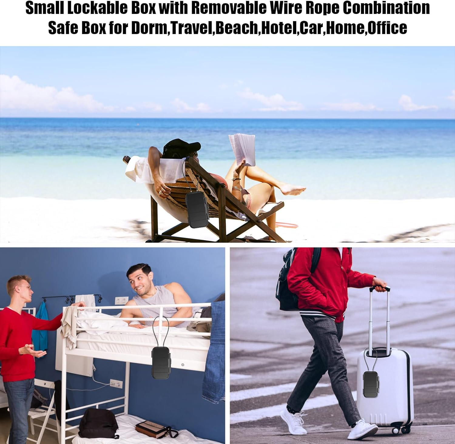 Diyife Outdoor Portable Safe Box, [Waterproof] 4-Digit Security Combination Lock Case, Shockproof Travel Safe, Lock Box with Removable Wire Rope for Hotels, Travel, Sports, Cabinet, Office, Vacation image number 2