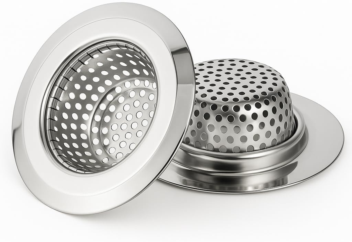 2 Pack Kitchen Sink Strainer - 11.3Cm Wide Rim Stainless Steel Drain Catcher - Fits 7Cm Drain Hole (Standard AU Sinks) - Anti-Clog Food Waste Filter & Rustproof (Matte Black)