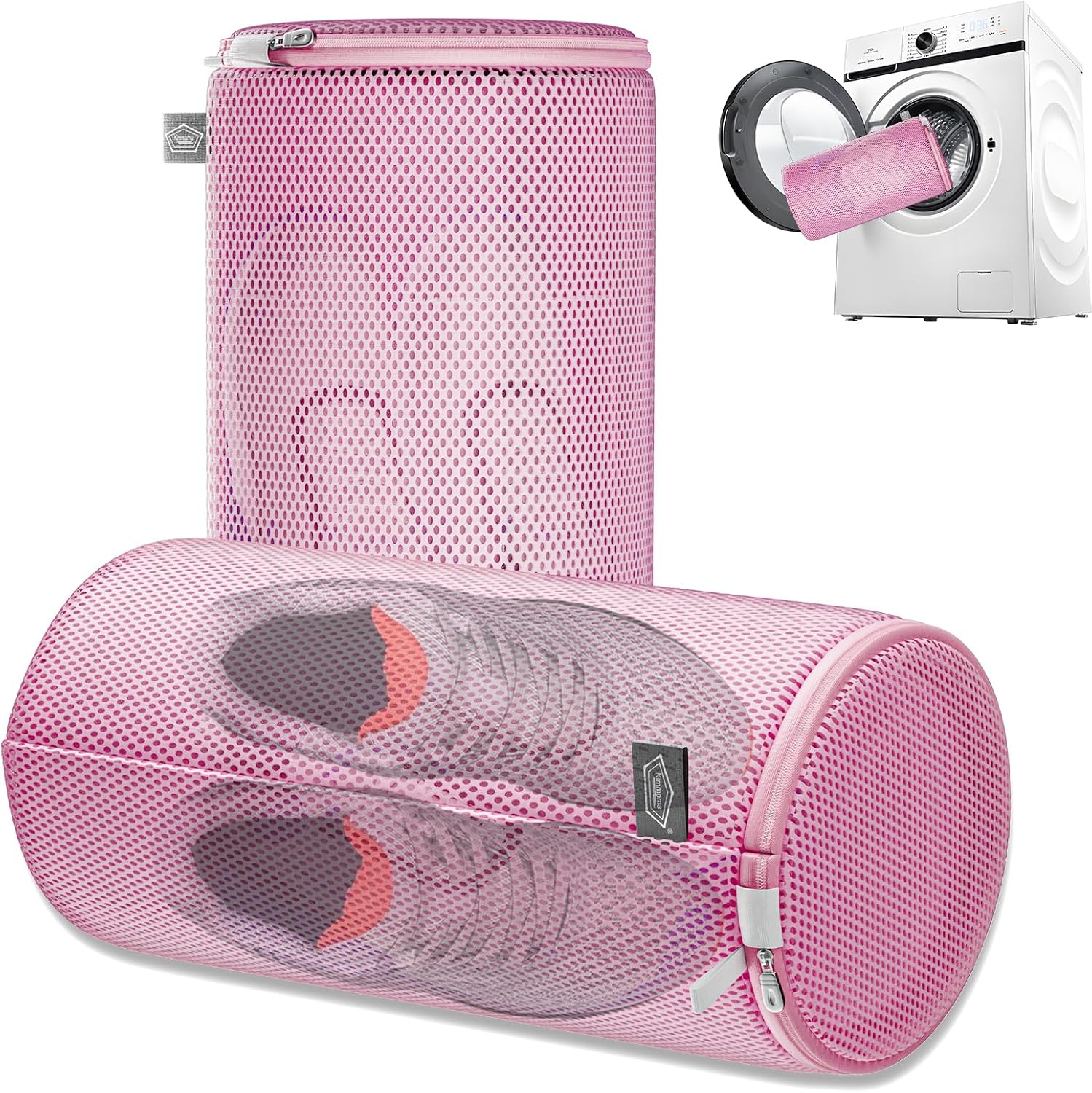 Kimmama Shoe Washing Machine Bag,Laundry Shoes Bag,Sandwish Mesh Sneaker Washing Machine Bag,Shoe Cleaning Sack for Gym Shoes,Sneaker,Slipper, Blue, 8X8X15"