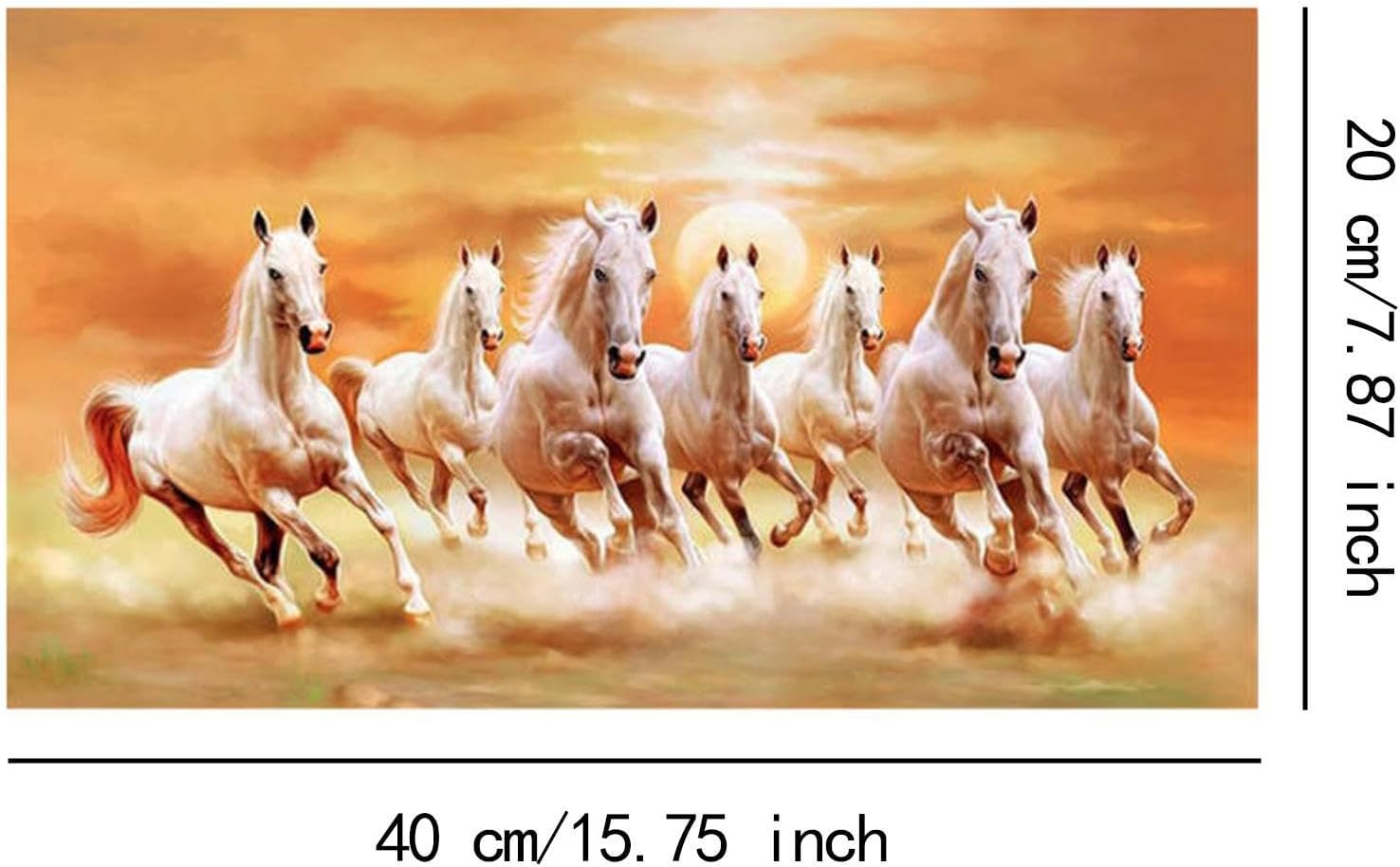 Seven Lucky Running Horses Wall Art Artwork Unframed Style Birthday Gift Animal Painting Canvas Print Picture for Office, 20Cmx40Cm