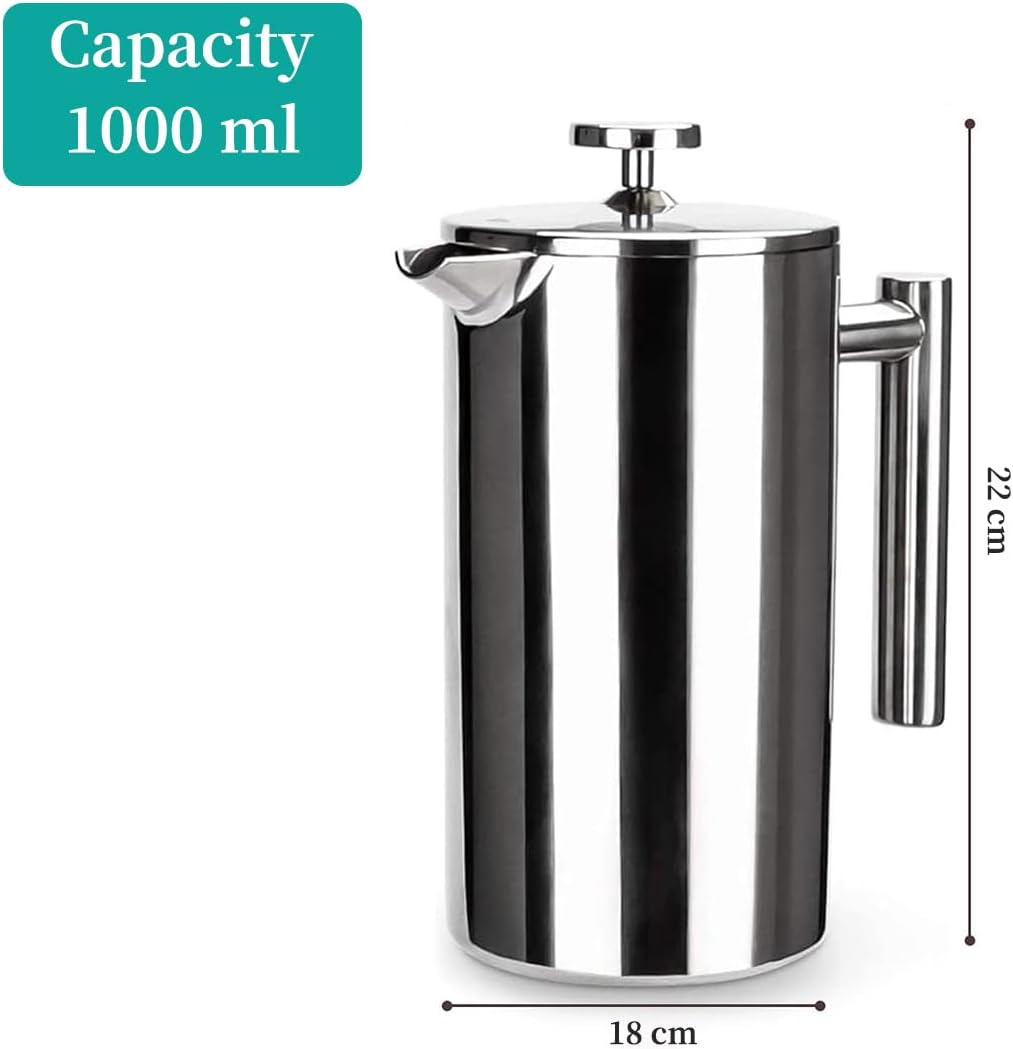 Stainless Steel French Press Coffee Maker (34Oz/1000Ml), Insulated Coffee Maker with Extra 2 Filters, Durable & Rust-Proof, Ideal for Home and Travel image number 1