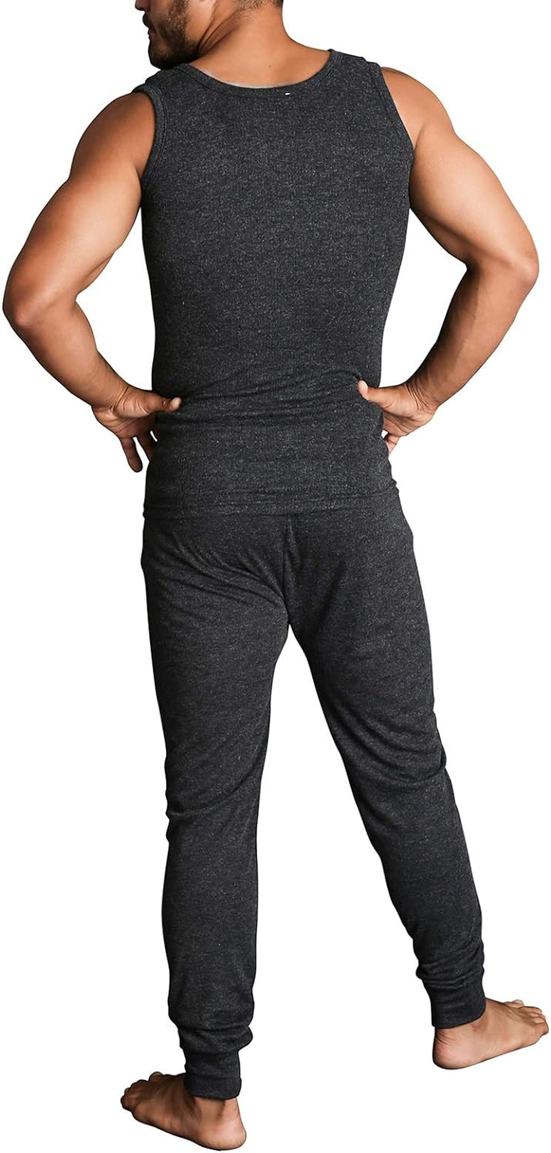 Men'S Merino Wool Blend Thermal Singlet and Pants Set, Black, Medium image number 2