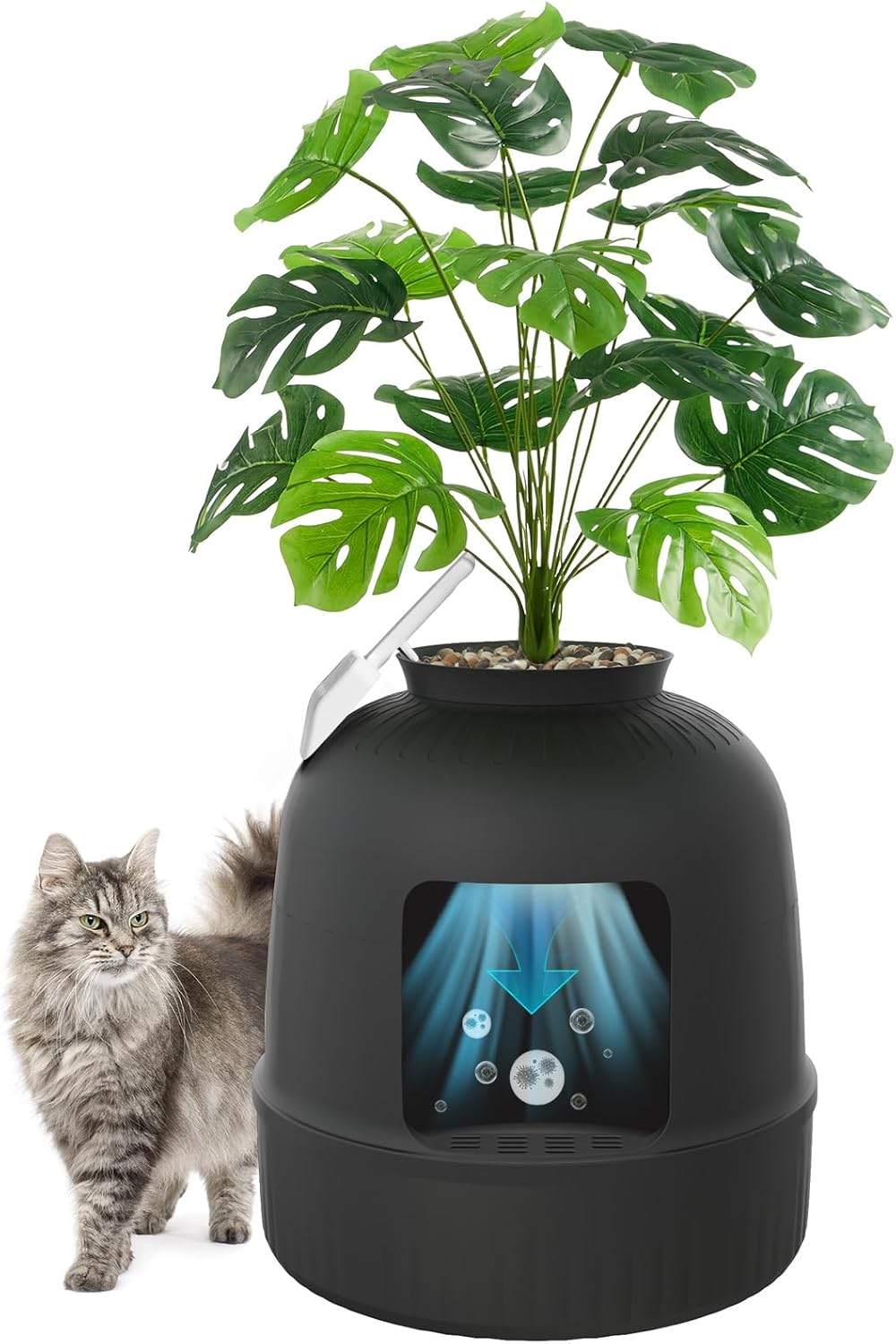 Lifewit Litter Box Cat with Faux Plant & Scoop, Hidden Enclosure Litter Tray with Odor Control & Carbon Filter in Living Room, Bedroom, Corner, Black