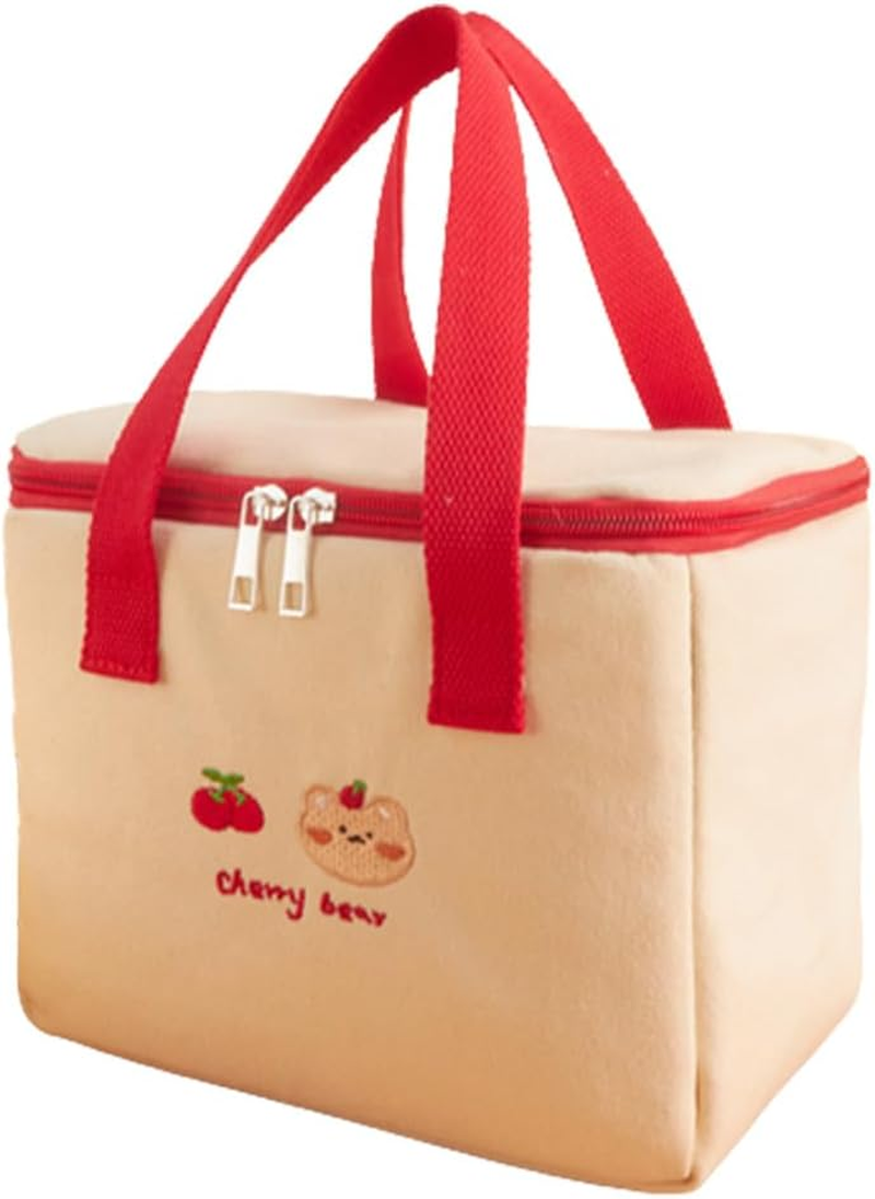 RICHTRUE Kawaii Lunch Bag for Girls Lunch Box Insulated Cute Lunch Bags for Women Insulated Lunch Box for Kids (Bear-Flip)