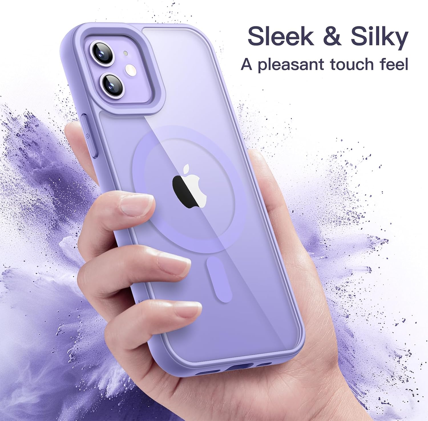 Jetech Magnetic Case for Iphone 12/12 Pro 6.1-Inch Compatible with Magsafe, Shockproof Phone Bumper Cover, Solid Color Matte TPU Frame, Anti-Scratch Clear Back (Purple) image number 4