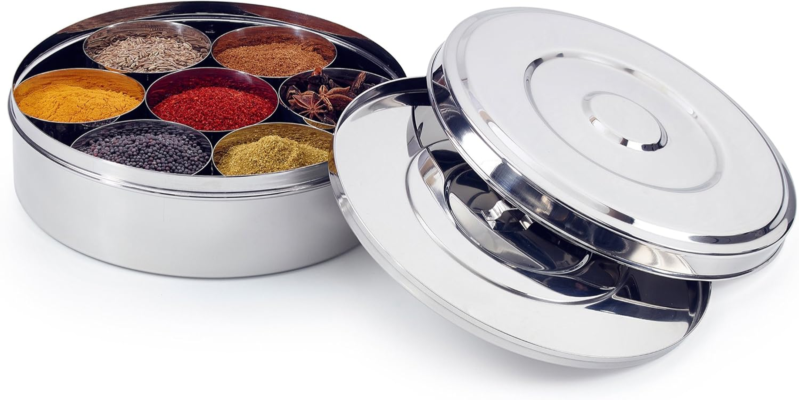 7116 Spice Box/Masala Dabba with 7 Comparments and 2 Stainless Steel Lid, 22 Cm, Silver image number 4