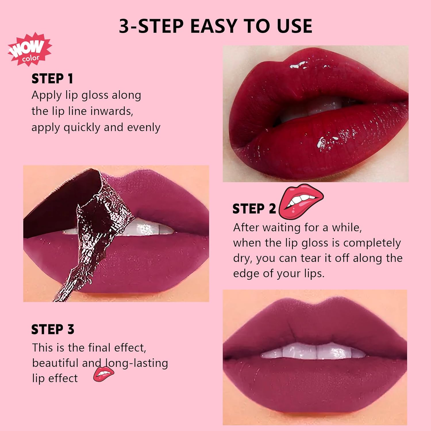 Peel off Lip Stain, Long Lasting Lip Tint Stain, Long Lasting Waterproof Peel off Lip Liner, Nonstick Cup Liquid Lipstick Lip Stain for Women Girls (02, 15G (Pack of 1)) image number 4