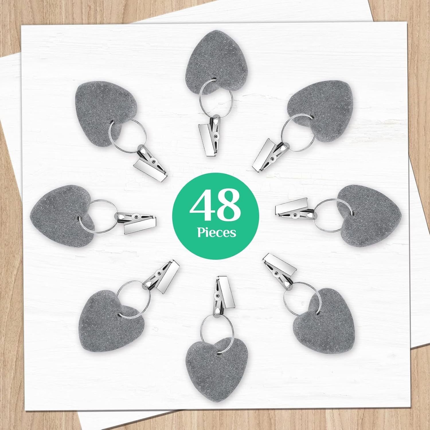 48 Pieces Tablecloth Weights Hangers Heart Stone Table Cloth Weights Tablecloth Clips for Outdoor Tables Heavy Curtain Weights Table Cover Clips with Stainless Steel Clips for Picnic (Light Gray) image number 4